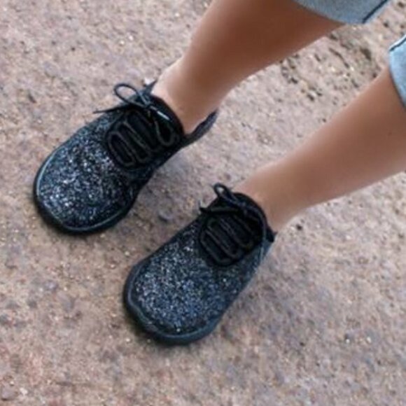Black Glitter Sneakers Tennis Shoes Qupid Fashion - Picture 2 of 2